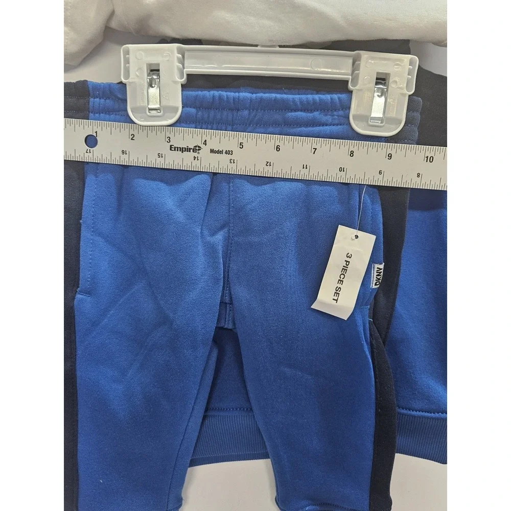 DKNY  12M, Set‎ Of 3, Blue Pull Over Hoodie/Blue Pants/ Crew Neck White T Shirt